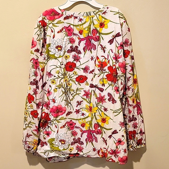 ❤️ TALBOTS COTTON FLORAL DRAGONFLY PRINT SPLIT NECK TOP, LARGE - Picture 7 of 7